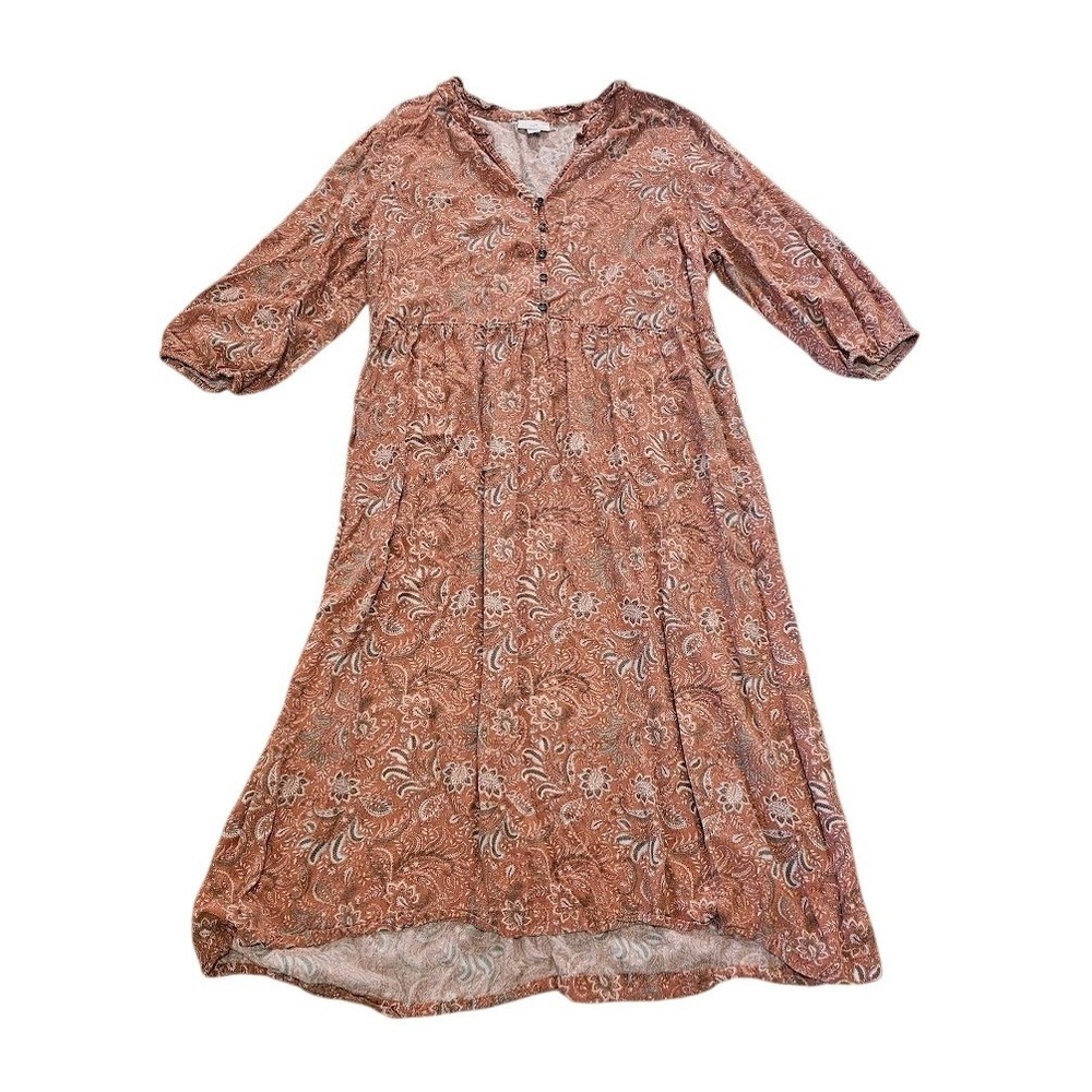 J. Jill Midi Dress Womens Large Orange Floral Paisley Rayon Boho Empire Waist